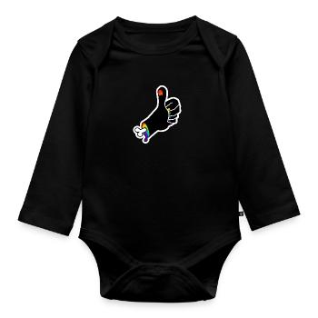 Thumbs Up of the Bone Hand : Sticky Queer Pride - Organic Longsleeve Baby Bodysuit - black - Front