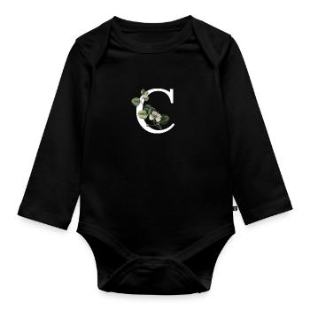 Buchstabe C Botanisches Grün - Baby Bio-Langarm-Body - Schwarz - Vorne