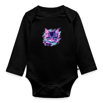 cosmic cat - Organic Longsleeve Baby Bodysuit - black - Front