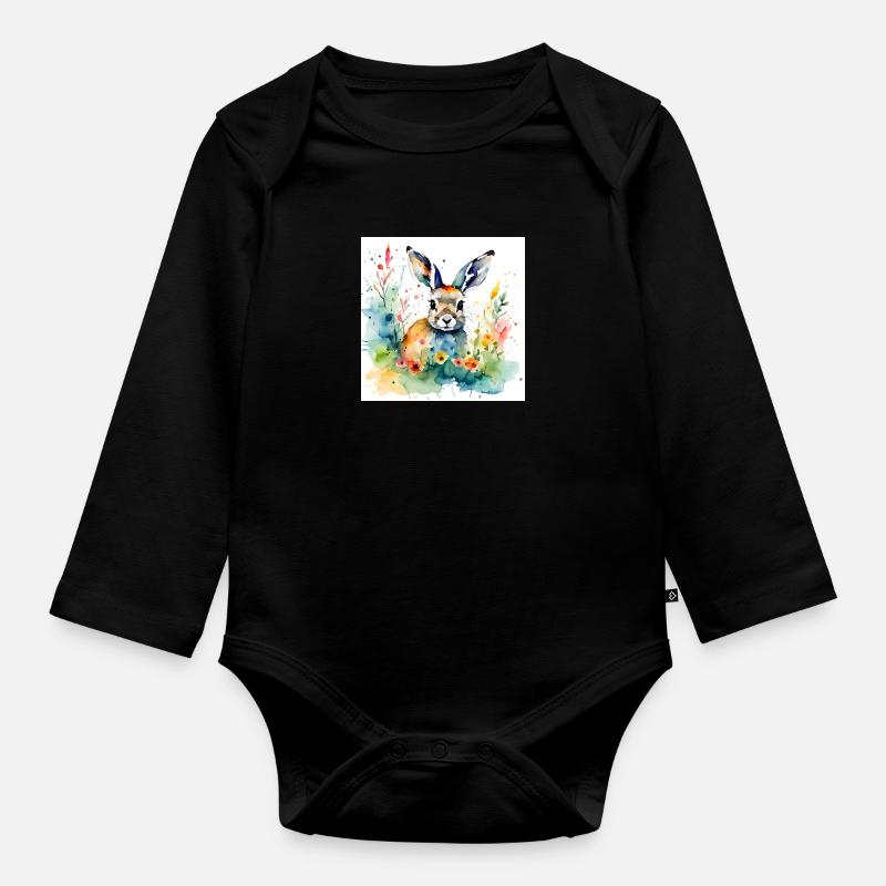Hase farbig - Baby Bio-Langarm-Body - Schwarz