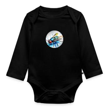 Fliege rund - Baby Bio-Langarm-Body - Schwarz - Vorne