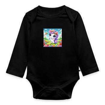 Einhorn mit Blumen - Baby Bio-Langarm-Body - Schwarz - Vorne