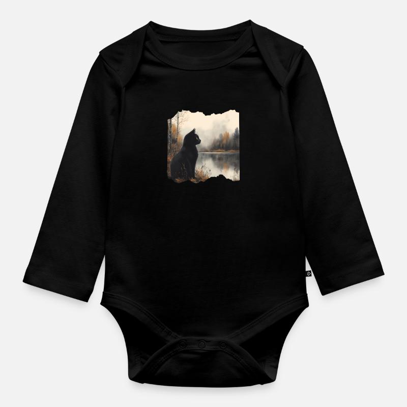 Schwarze Katze - Baby Bio-Langarm-Body - Schwarz
