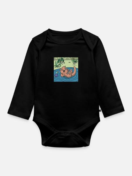 Best Friends Edition: Odderen 🦦 og anden 🦆 - Langærmet babybody, økologisk bomuld - sort