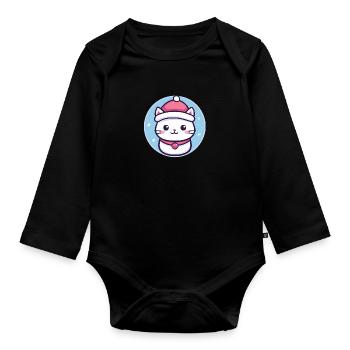 Weihnachtskatze für Babys - Baby Bio-Langarm-Body - Schwarz - Vorne