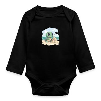 Turtle builds a turtle sandcastle - Organic Longsleeve Baby Bodysuit - black - Front