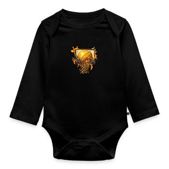Cerceau de basket doré - Body Bébé bio manches longues - noir - Devant