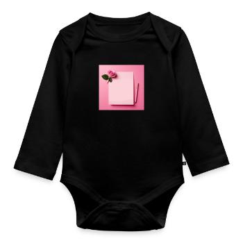 Fond de lettre rose - Body Bébé bio manches longues - noir - Devant