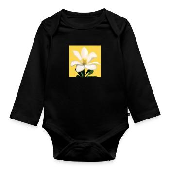 An Impressive White Flower - Organic Longsleeve Baby Bodysuit - black - Front