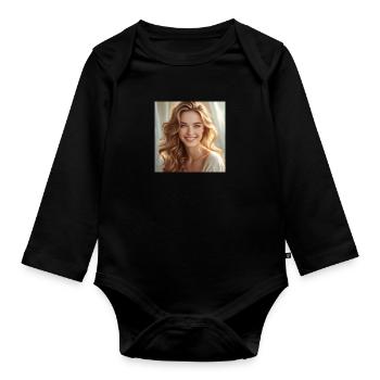 Beautiful Girl with Shiny hair - Organic Longsleeve Baby Bodysuit - black - Front