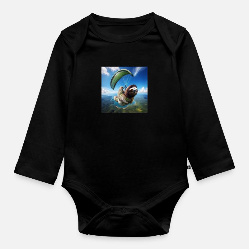 Faultier Wanderer Paragliding - Baby Bio-Langarm-Body - Schwarz