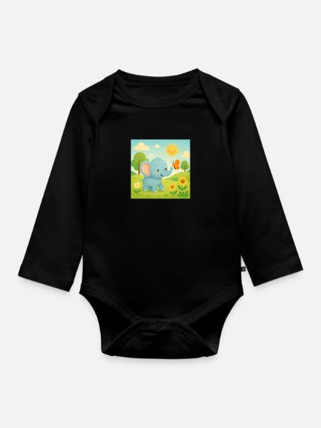 Elefant - Baby Bio-Langarm-Body - Schwarz