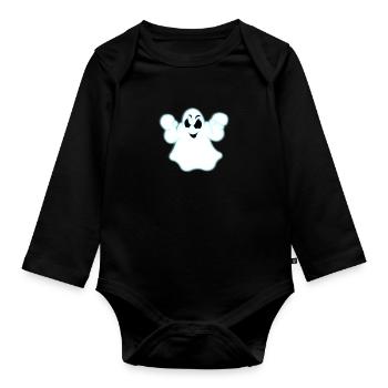 Glowing Halloween Ghost - Organic Longsleeve Baby Bodysuit - black - Front