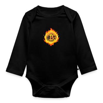 Bitcoin on Fire Crypto Coin Memecoin - Baby Bio-Langarm-Body - Schwarz - Vorne