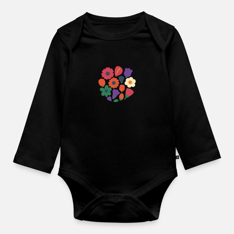 Circle Bloom – Couronne de fleurs 2025 - Body Bébé bio manches longues - noir