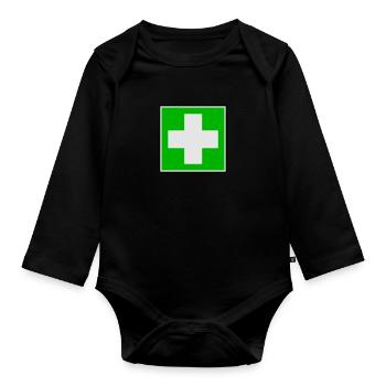 First Aid Cross - Organic Longsleeve Baby Bodysuit - black - Front