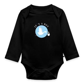 Motif de grossesse. C’est un garçon ! - Body Bébé bio manches longues - noir - Devant