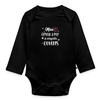 mon cerveau a trop d onglets ouverts - humour b - Body Bébé bio manches longues - noir - Devant