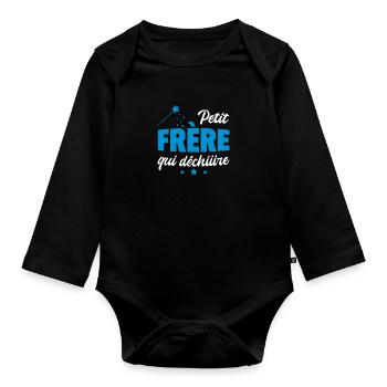 Petit-frère qui déchire - Body Bébé bio manches longues - noir - Devant