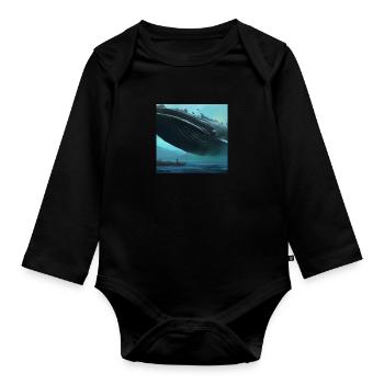 Whale floating in the sky - Organic Longsleeve Baby Bodysuit - black - Front