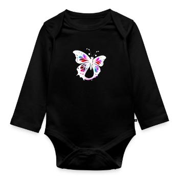Multicolored butterfly - Organic Longsleeve Baby Bodysuit - black - Front