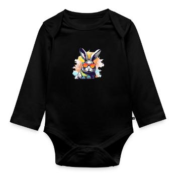 Log the rabbit - Organic Longsleeve Baby Bodysuit - black - Front