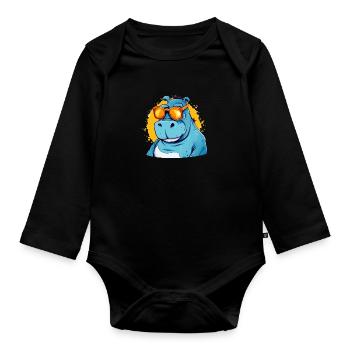 Bob the hippopotamus - Organic Longsleeve Baby Bodysuit - black - Front