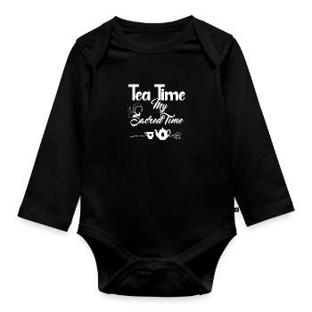 Tea Time Design - Vintage Design - Organic Longsleeve Baby Bodysuit - black - Front