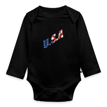 USA - Organic Longsleeve Baby Bodysuit - black - Front