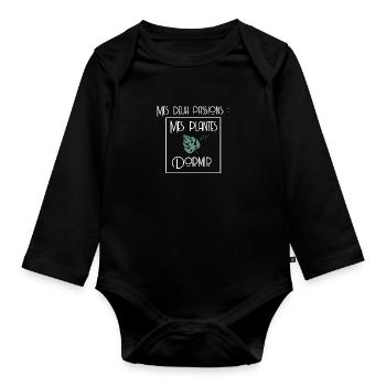 Mes deux passions : mes plantes et dormir - Body Bébé bio manches longues - noir - Devant