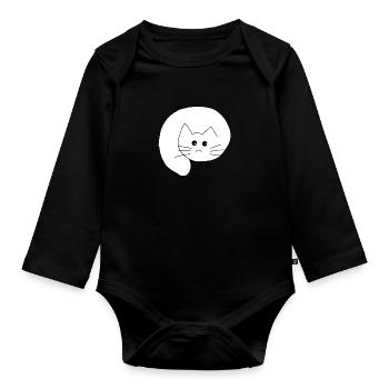 Chat blanc 1 - Body Bébé bio manches longues - noir - Devant