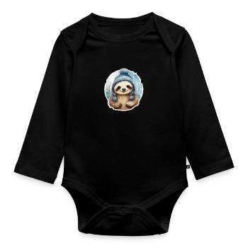 Sloth in frosty weather - Organic Longsleeve Baby Bodysuit - black - Front