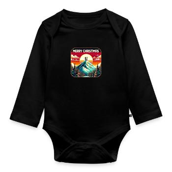 Père Noël sur la montagne avec ciel étoilé - Body Bébé bio manches longues - noir - Devant