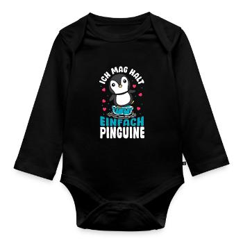 Pinguin - Ich Mag Halt Einfach Pinguine - Baby Bio-Langarm-Body - Schwarz - Vorne