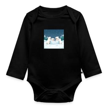 Playing polar bears build an igloo - winter cartoon - Organic Longsleeve Baby Bodysuit - black - Front