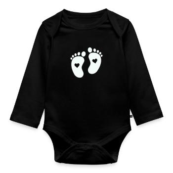 Baby feet - Organic Longsleeve Baby Bodysuit - black - Front
