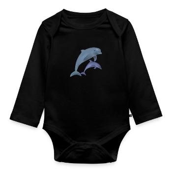 Dolphins - Organic Longsleeve Baby Bodysuit - black - Front