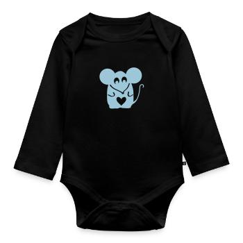 Maus mit Herz - Baby Bio-Langarm-Body - Schwarz - Vorne
