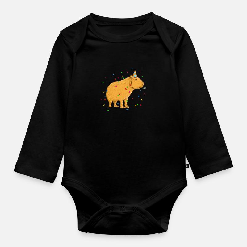 Capybara Geburtstag - Baby Bio-Langarm-Body - Schwarz