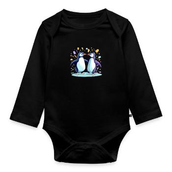 Iki and biki the penguins - Organic Longsleeve Baby Bodysuit - black - Front