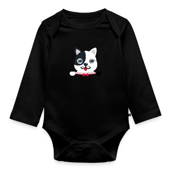 Chat élégant et festif avec un papillon festif rouge - Body Bébé bio manches longues - noir - Devant