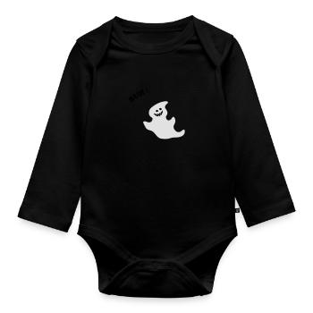 Small ghost - Organic Longsleeve Baby Bodysuit - black - Front