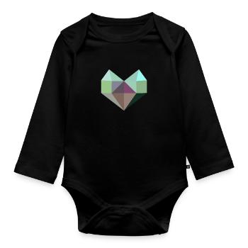 Heart green - Organic Longsleeve Baby Bodysuit - black - Front