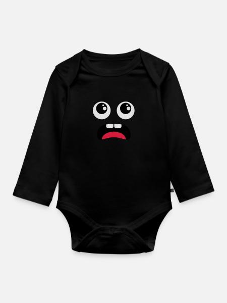 Erschrockenes Gesicht - Comic - Baby Bio-Langarm-Body - Schwarz