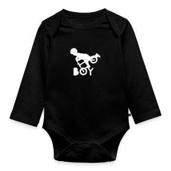 Jungen Boy Laufrad Fahrrad Geschenkidee - Baby Bio-Langarm-Body - Schwarz - Vorne
