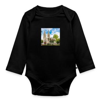 The Munsterkerk (Munsterkerk) in Roermond in the p - Organic Longsleeve Baby Bodysuit - black - Front