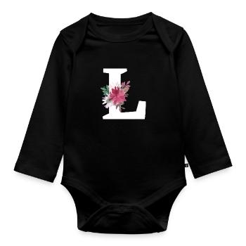 Buchstabe l blumig - Baby Bio-Langarm-Body - Schwarz - Vorne