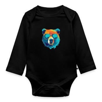 Bill the bespectacled bear - Organic Longsleeve Baby Bodysuit - black - Front