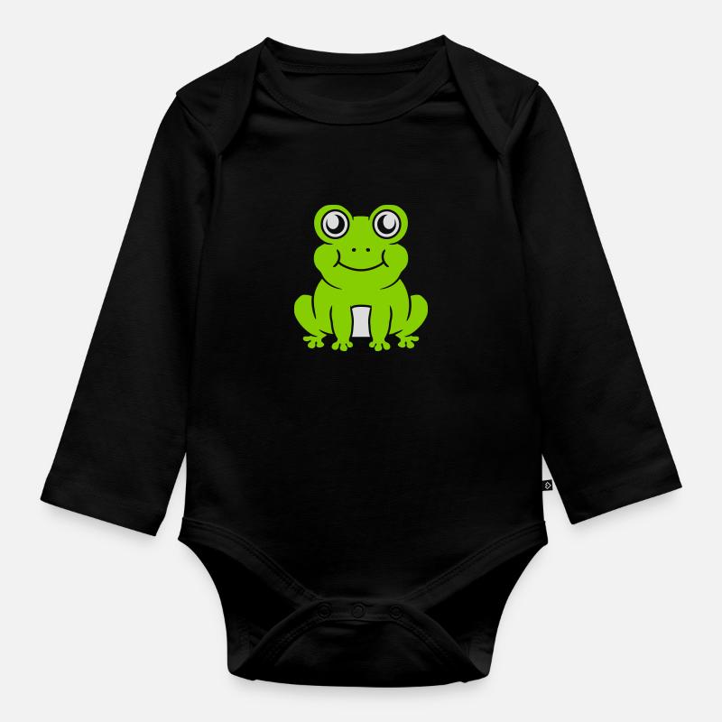 Comic süßer Frosch sitzend - Baby Bio-Langarm-Body - Schwarz