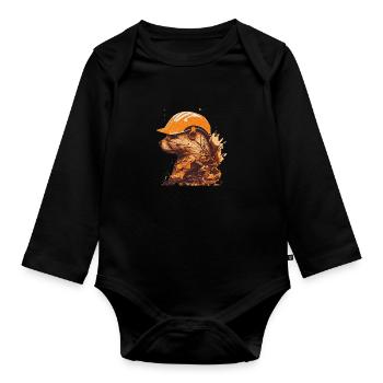 Frettchen als Bauarbeiter mit gelbem Bauhelm - Baby Bio-Langarm-Body - Schwarz - Vorne
